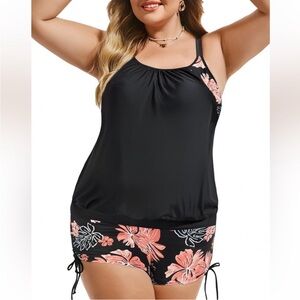 NWT 20W Hanna Nikole Black and  Orange Floral Tankini!